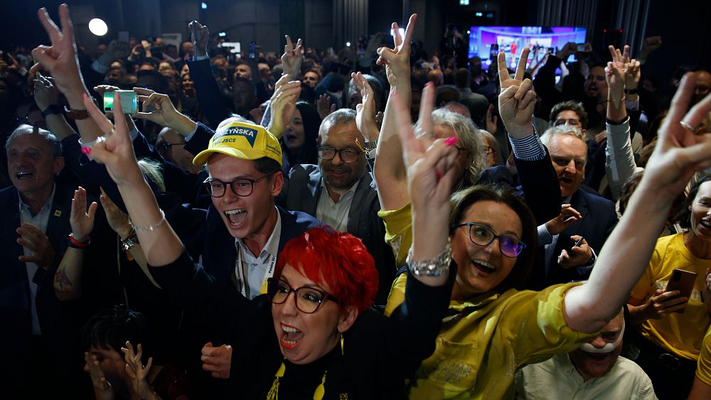 Lider polskiej opozycji Tusk ogłasza zwycięstwo po tym, jak sondaż wyjściowy pokazuje, że rządzący konserwatyści tracą większość