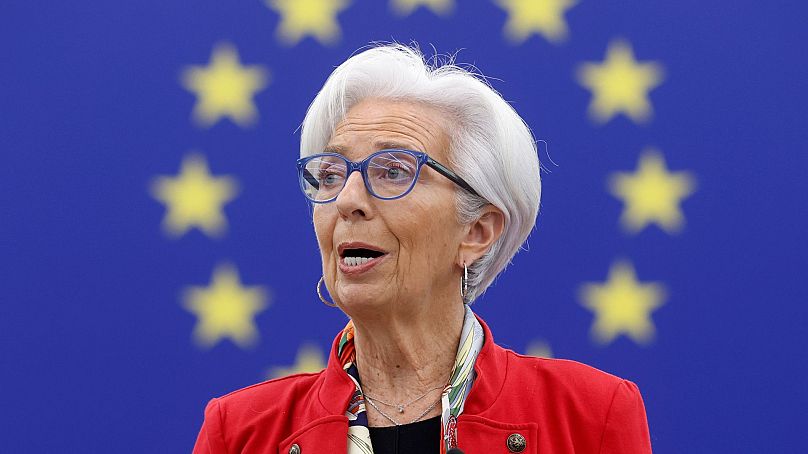 Prezes Europejskiego Banku Centralnego Christine Lagarde wygłasza przemówienie w Parlamencie Europejskim w Strasburgu we Francji, 15 lutego 2023 r.