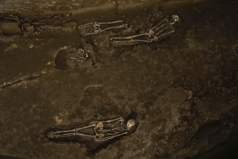 Szkielety można zobaczyć na starożytnej nekropolii wzdłuż via triumfalis – obszaru archeologicznego, na którym znajduje się rzymskie cmentarzysko.