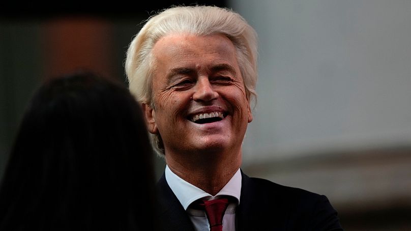 PLIK: Populistyczny holenderski poseł antyimigracyjny Geert Wilders w parlamencie, Haga, wrzesień 2023 r.