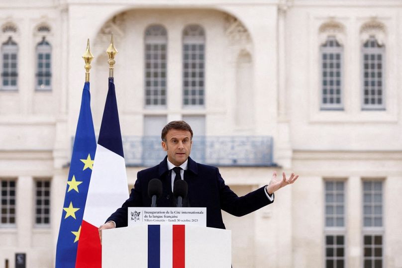 Emmanuel Macron inauguruje Cité Internationale de la langue française w regionie Aisne w północnej Francji.