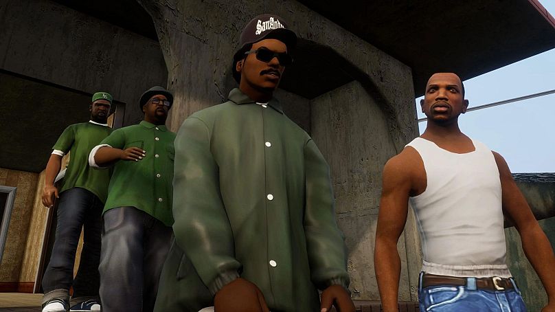 Obrazek przedstawia różne postacie z Grand Theft Auto: San Andreas (2004)