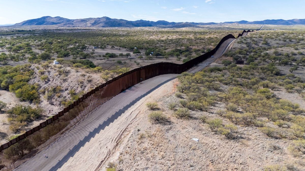 The US-Mexico border wall in Sasabe, Arizona, pictured December 2023.