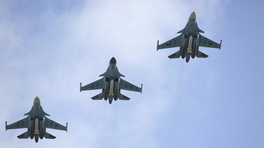 Russian Su-34 bombers arrive from Syria at an airbase near the Russian city Voronezh, March 2016