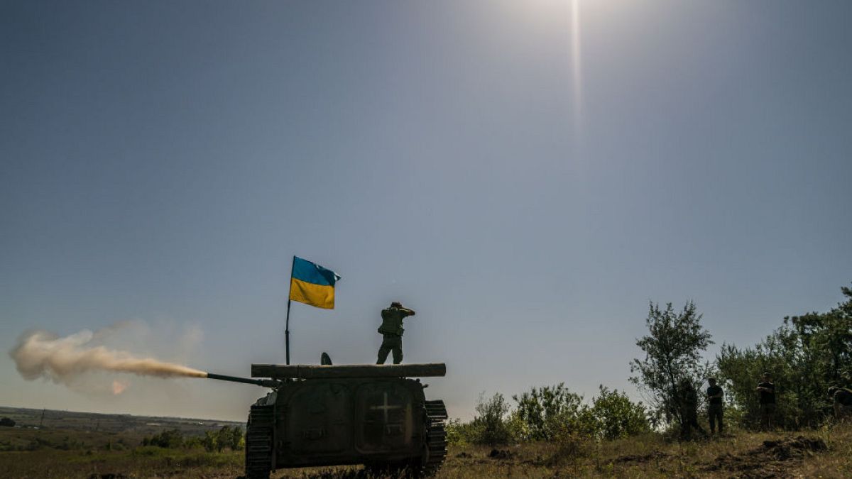 BMP-1 Infantry Fighting Vehicle is seen firing during a military training of the Ukrainian Army near Chasiv Yar as Russia-Ukraine war continues in Donetsk Oblast