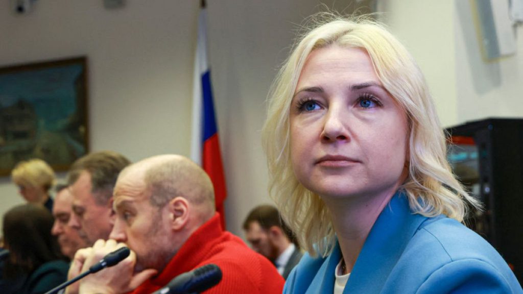 Yekaterina Duntsova is pictured as she attends a meeting at the Central Election Commission in Moscow on Saturday