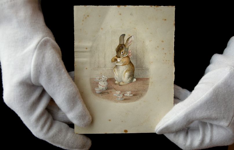 Ilustracja Beatrix Potter wystawiona w domu aukcyjnym Bonhams w Londynie, wtorek, 4 listopada 2008 r.