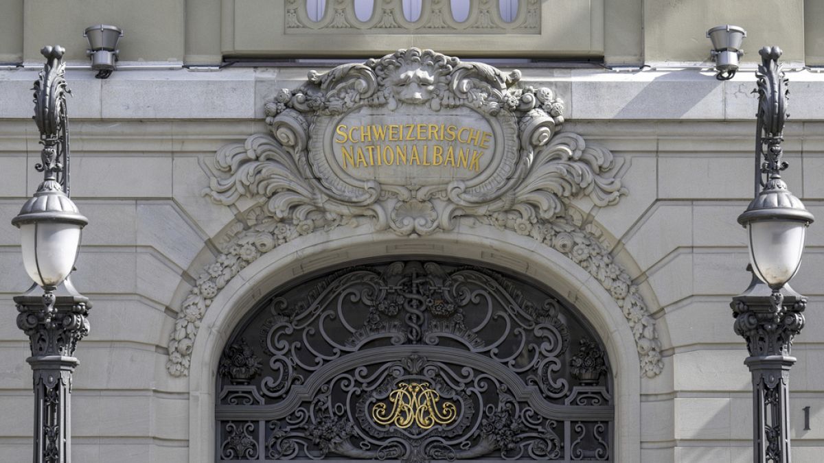 The logo of the Swiss National Bank SNB is pictured at the Federal square (Bundesplatz) in Bern, Switzerland, Thursday, March 16, 2023.