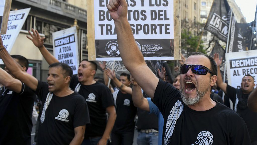 Anti-government protesters march against new shock economic measures in downtown Buenos Aires, Argentina, Wednesday, Dec. 20, 2023