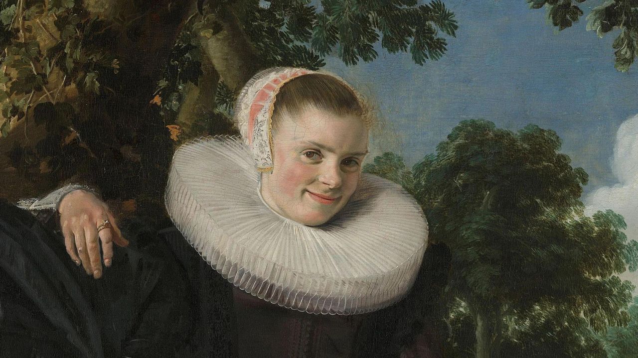 Zbliżenie na „Portret małżeński Izaaka Massy i Beatrix van der Laen” autorstwa Fransa Halsa, ok.  1622