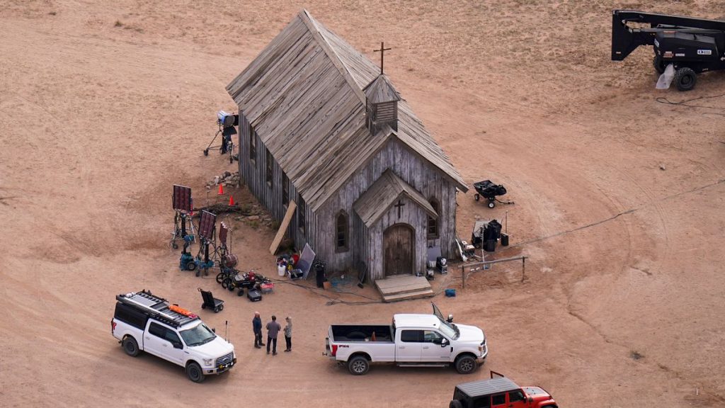 Aerial photo shows the Bonanza Creek Ranch in Santa Fe, N.M., on Oct. 23, 2021 after the shooting