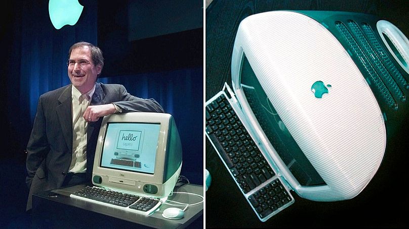 Steve Jobs prezentuje nowy komputer iMac w Cupertino w Kalifornii 6 maja 1998 r.