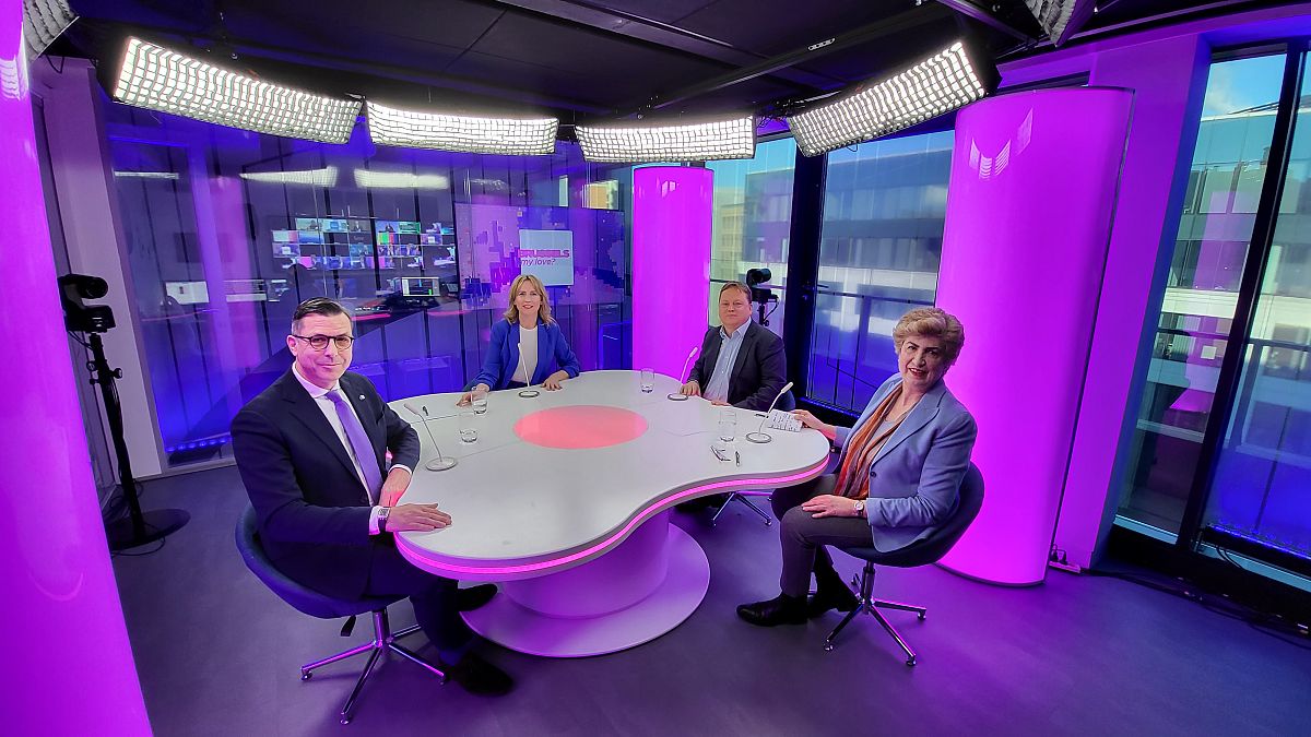 Host Méabh Mc Mahon with Lars Patrick Berg, Fabian Zuleeg and Maria João Rodrigues