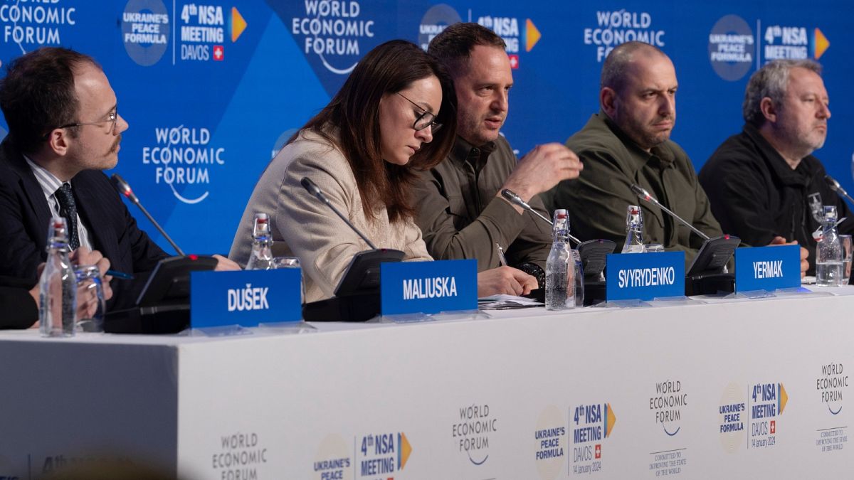 Ukraine officials at news conference after 4th meeting of the National Security Advisors, NSA, on the peace formula for Ukraine in Davos, Switzerland, Sunday, Jan. 14, 2024.