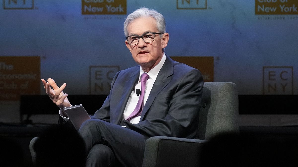 Federal Reserve Chairman Jerome Powell speaks at a meeting of the Economic Club of New York. Oct. 19, 2023.