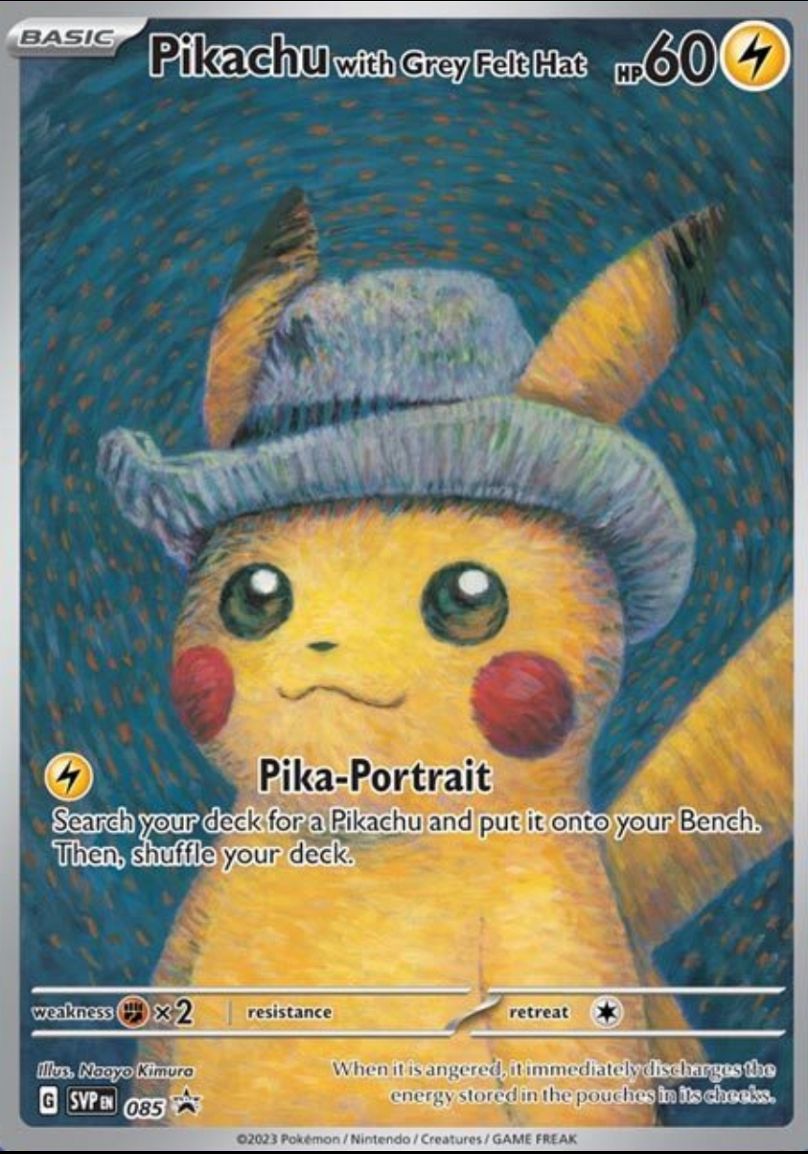 Pikachu inspirowany Autoportretem Van Gogha w szarym filcowym kapeluszu autorstwa Naoyo Kimury