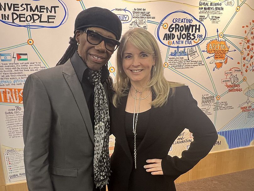 Nile Rodgers sfotografowany ze swoją partnerką Nancy Hunt w Davos 2024