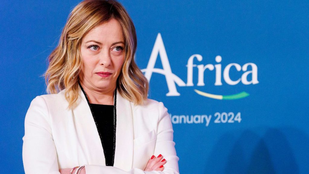 Italian Premier Giorgia Meloni looks on at the Senate at the start of an Italy - Africa summit, in Rome, Monday, Jan. 29, 2024.