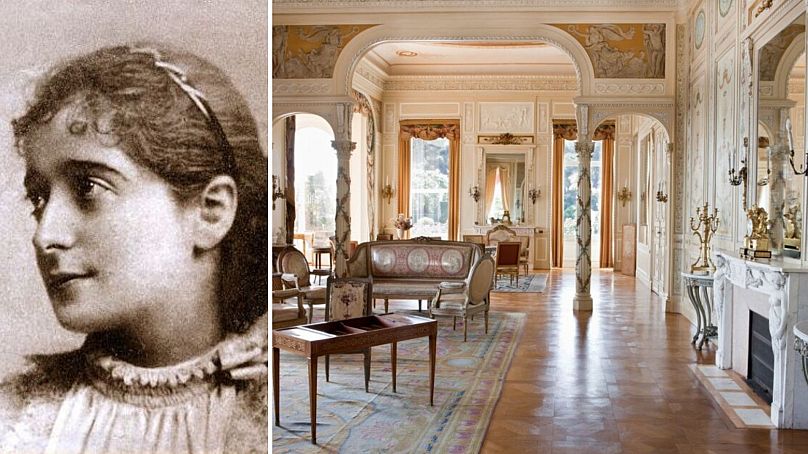 Béatrice Ephrussi de Rothschild (po lewej), zdjęcie wnętrza Willi Ephrussi de Rothschild