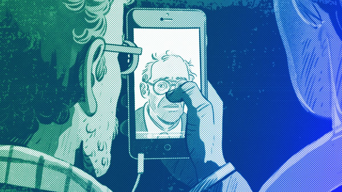 People using an age verification app, illustration