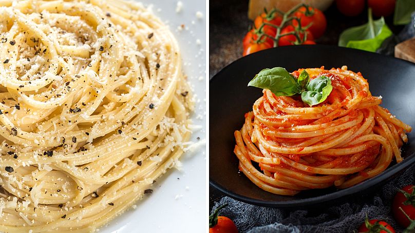 Spaghetti, romantyczny i prosty posiłek walentynkowy.