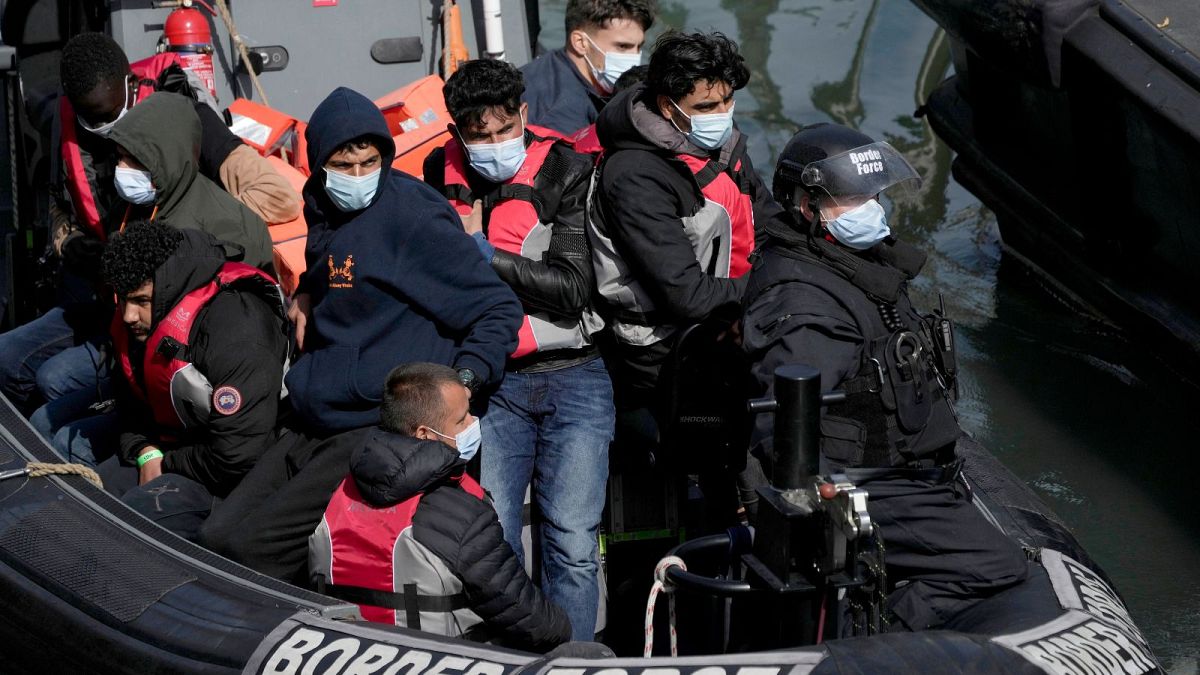 People thought to be migrants who undertook the crossing from France in small boats and were picked up in the Channel in England in June 2022.