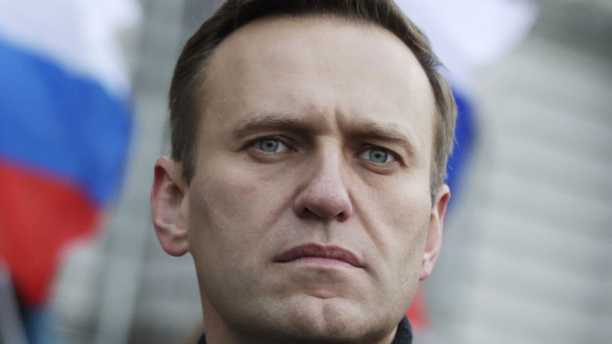 Russian opposition activist Alexei Navalny takes part in a march in memory of opposition leader Boris Nemtsov in Moscow, Russia, on Saturday, Feb. 29, 2020.