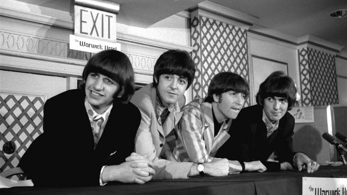 The famous singing group the Beatles are shown at a press conference that they held at the Warwick Hotel in New York City, Aug. 22, 1966.