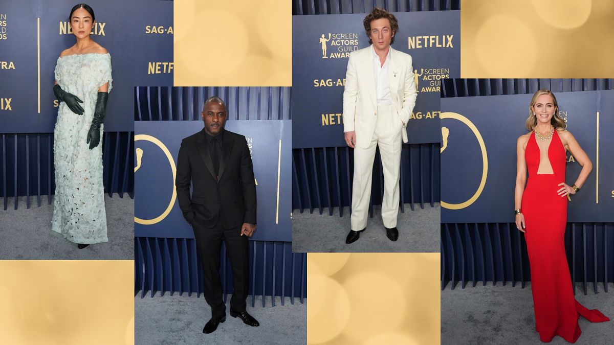 From left: Greta Lee, Idris Elba, Jeremy Allen White and Emily Blunt at the 30th annual SAG Awards in Los Angeles.