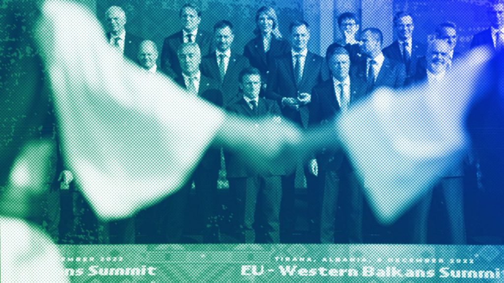 A performance during a group photo of EU and Western Balkan leaders at the EU-Western Balkans Summit, in Tirana, December 2022