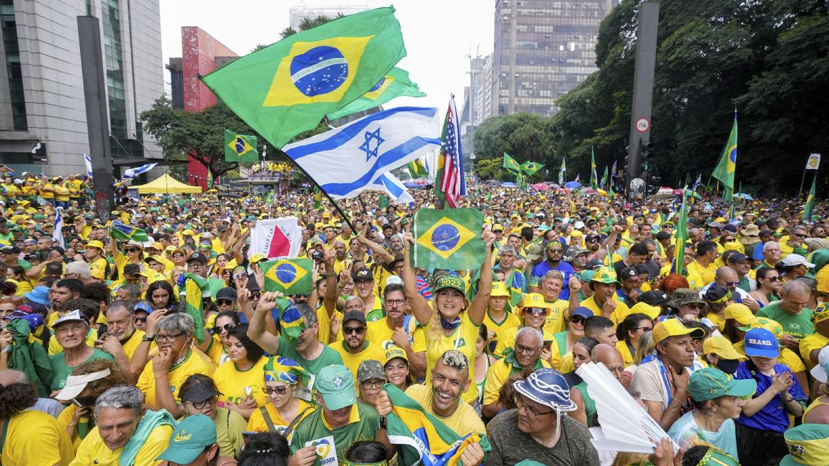 Followers of former Brazilian President Jair Bolsonaro rally to express their support for him in Sao Paulo., Brazil, Feb. 25, 2024.