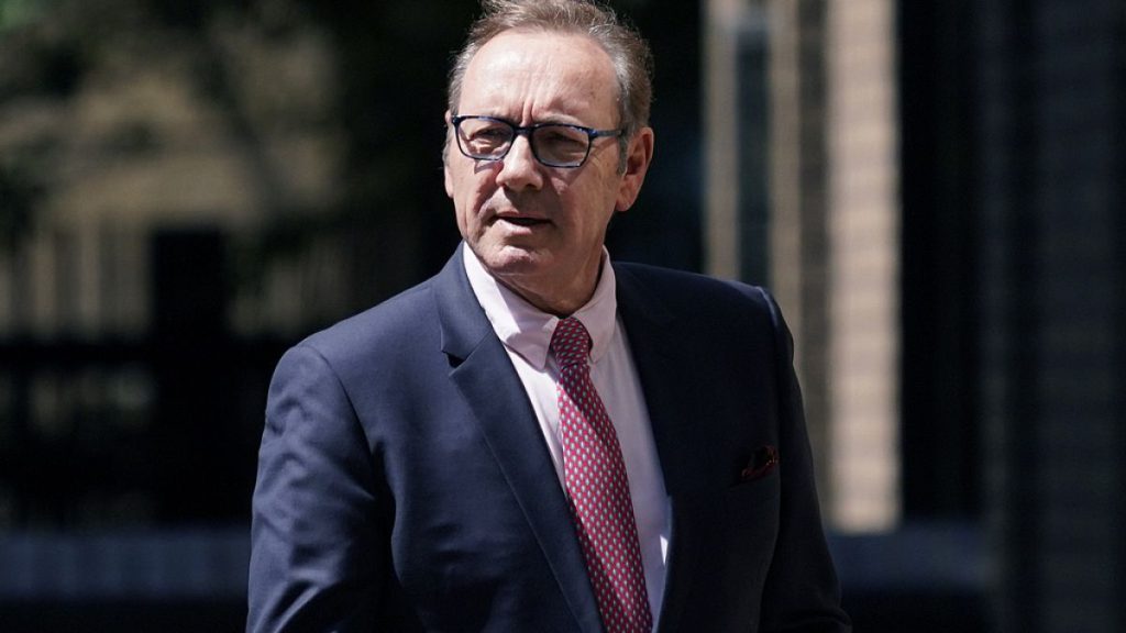 Actor Kevin Spacey walks outside Southwark Crown Court in London, Wednesday, July 26, 2023.