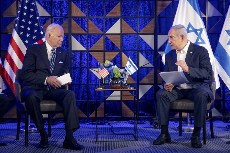 Spotkanie Joe Bidena z Benjaminem Netanjahu w październiku 2023 r.