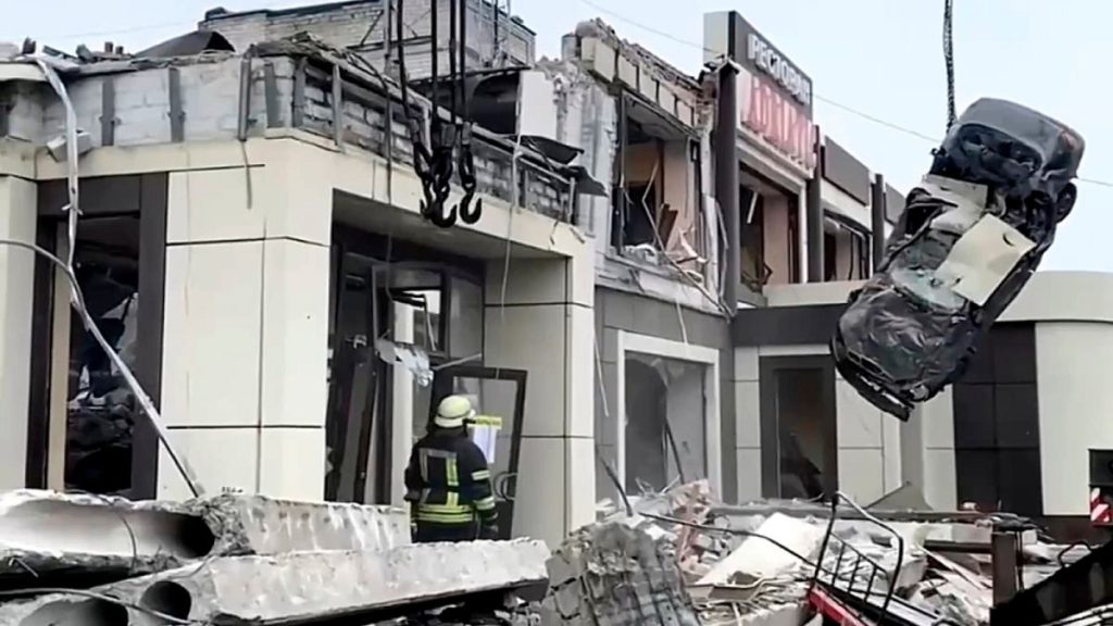 In this photo taken from video released by Russian Emergency Ministry Press Service on Saturday, Feb. 3, 2024, rescue crews work at site of collapsed bakery