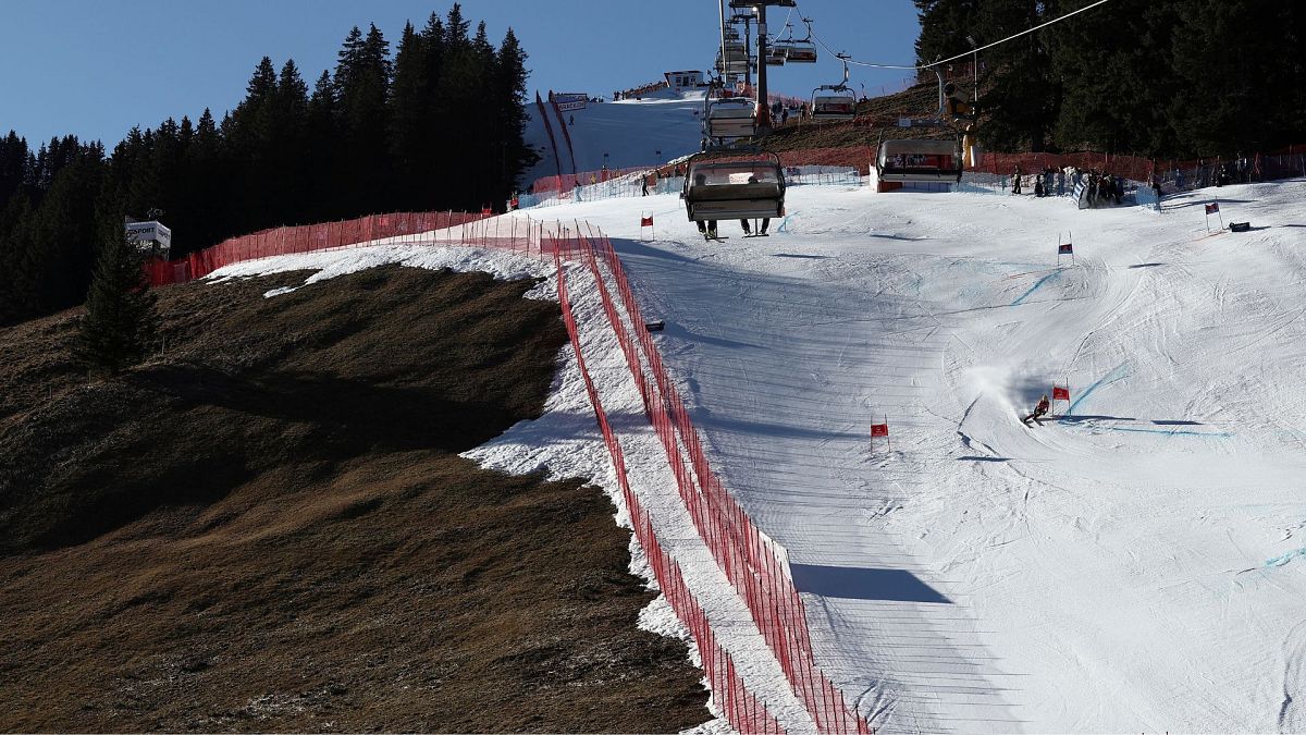 Sparse snowfall in much of Europe is allowing grass to blanket many mountaintops across the region where snow might normally be. Adelboden, Switzerland, 7 January 2023.