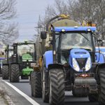 Czech farmers in tractors make their way to the Hodonín/Holíč, Czech-Slovakia border crossing, in Czech Republic, Feb. 22, 2024.