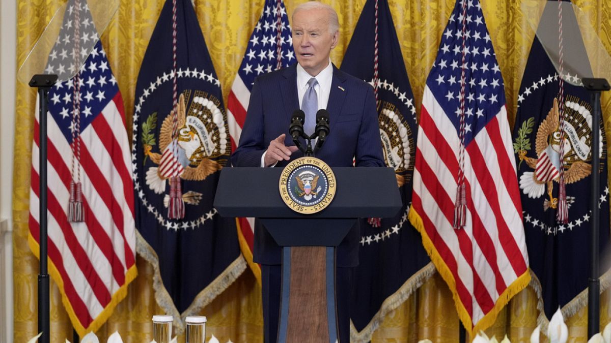 US President Joe Biden speaks about Russian sanctions at the White House, Friday, Feb. 23, 2024