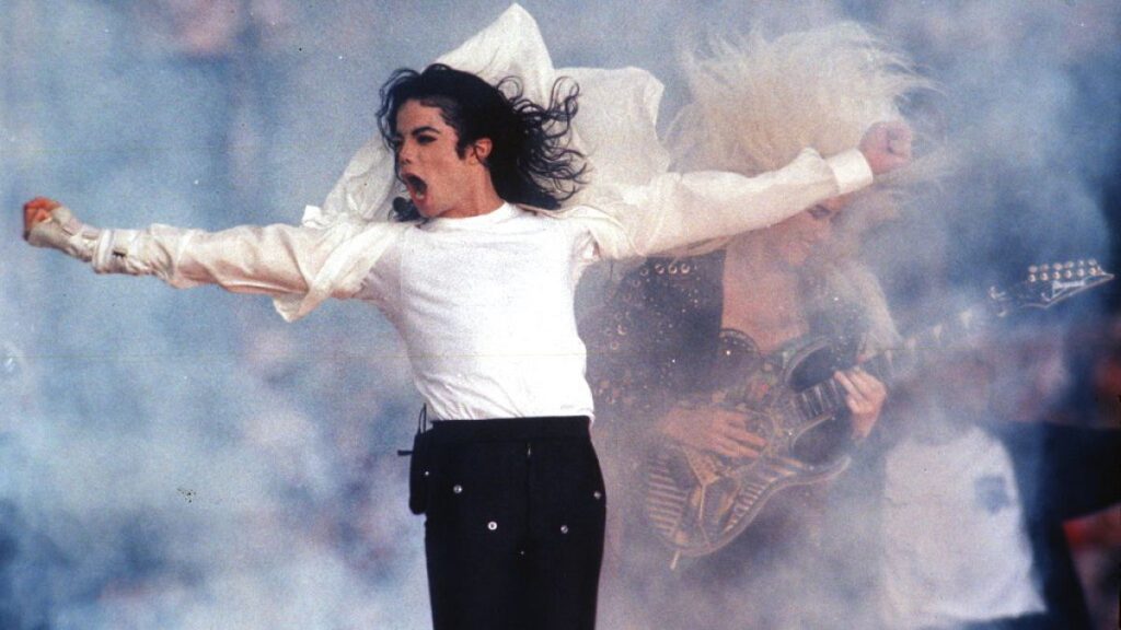Pop superstar Michael Jackson performs at the 1993 Super Bowl in Pasadena, California.