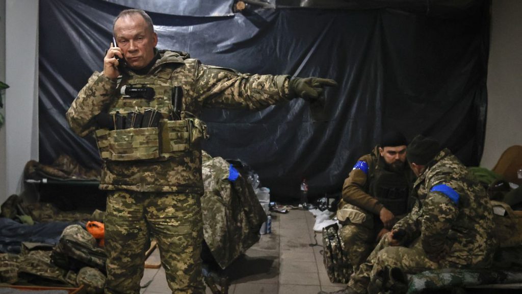 Commander of the Ukrainian army, Col. Gen. Oleksandr Syrskyi, gives instructions in a shelter in Soledar, the site of heavy battles with the Russian forces, Donetsk region