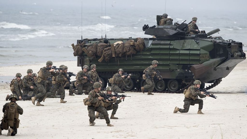 FILE - Marines take a part in a military exercise in the Baltic Sea on Friday, June 4, 2018.