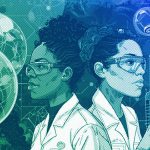 Scientists in a lab, illustration