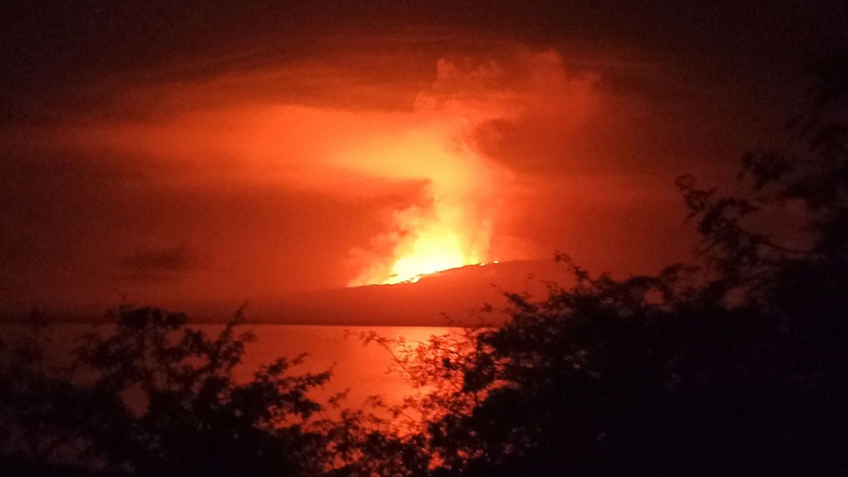 In this photo released by Galapagos National, La Cumbre volcano erupts at Fernandina Island, in Galápagos Islands, Ecuador. 3 March, 2024.