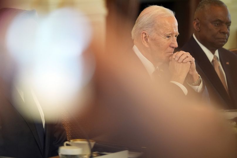 Spotkanie prezydenta Joe Bidena z prezydentem Polski Andrzejem Dudą i premierem Donaldem Tuskiem w Sali Wschodniej Białego Domu, marzec 2024 r.