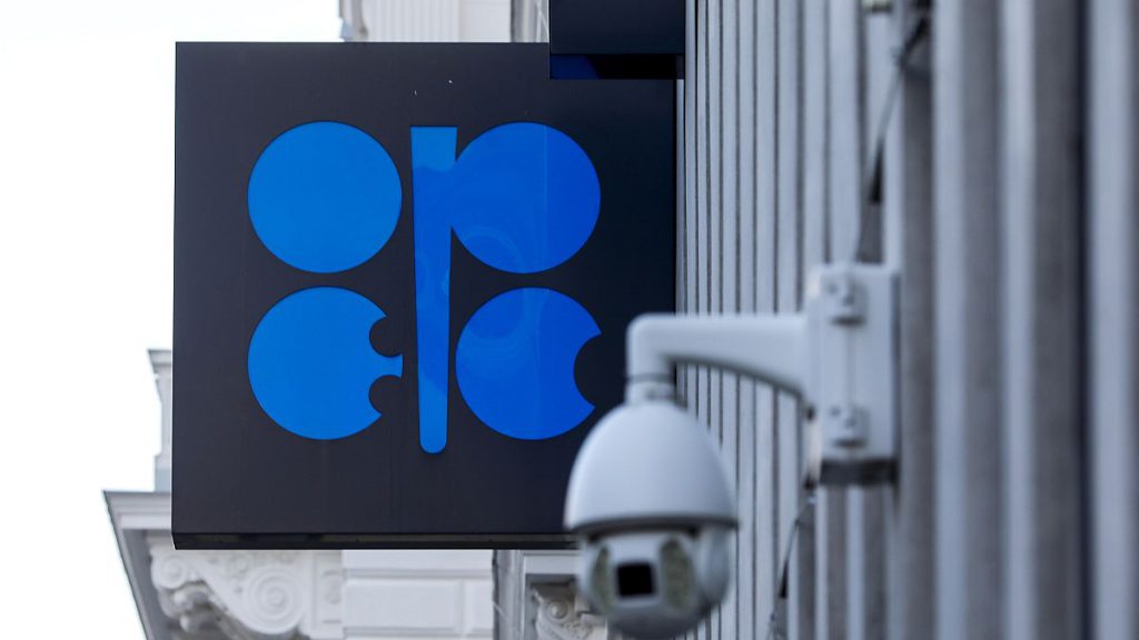 The logo of the Organization of the Petroleoum Exporting Countries (OPEC) is seen outside of OPEC