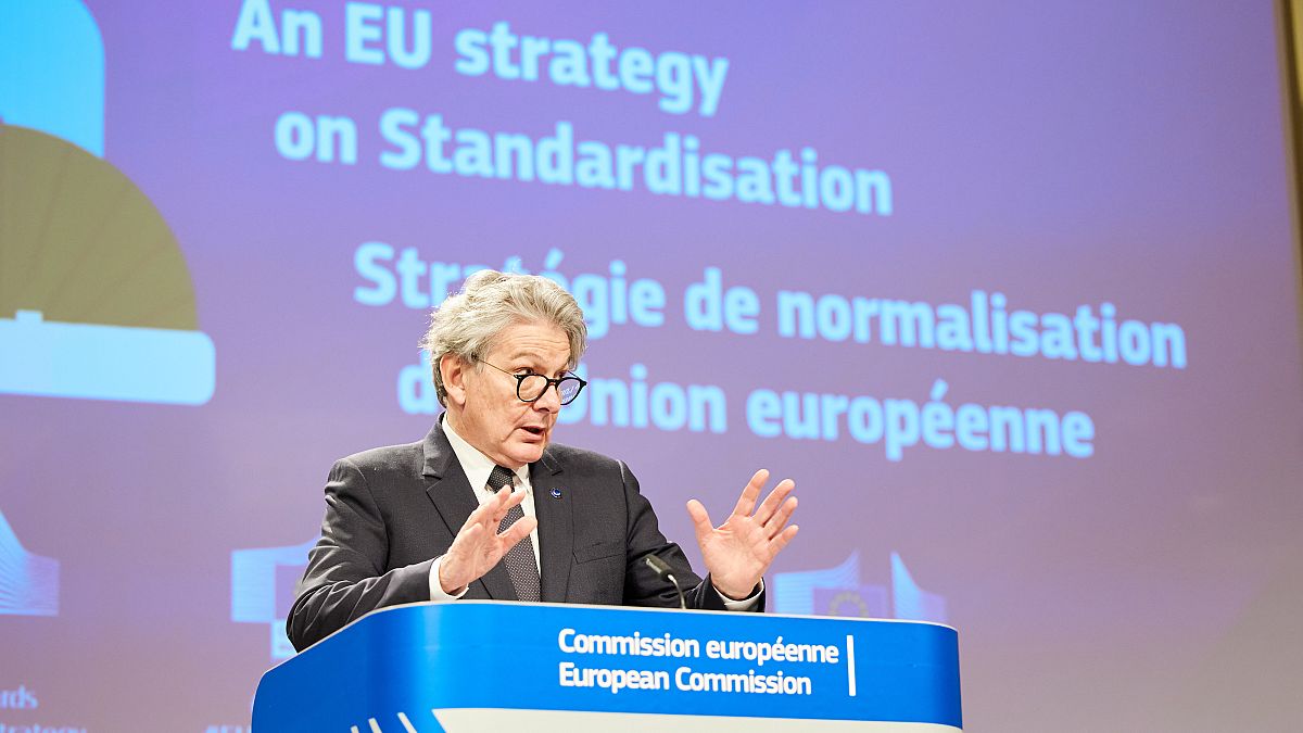 EU Commissioner Thierry Breton while presenting an EU standardization strategy.