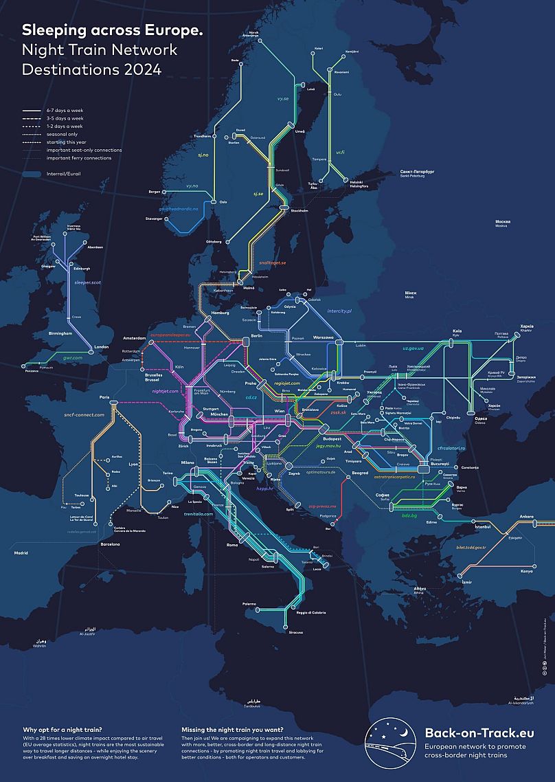 Mapa nocnego pociągu Back-on-Track.