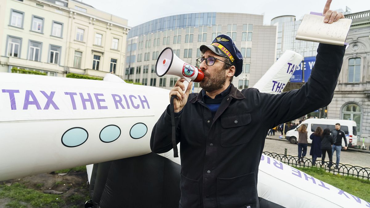 Inflatable plane from protest outside EU Parliament