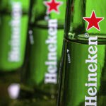 Bottles of Heineken beer are photographed in Washington, USA. March 30, 2018.