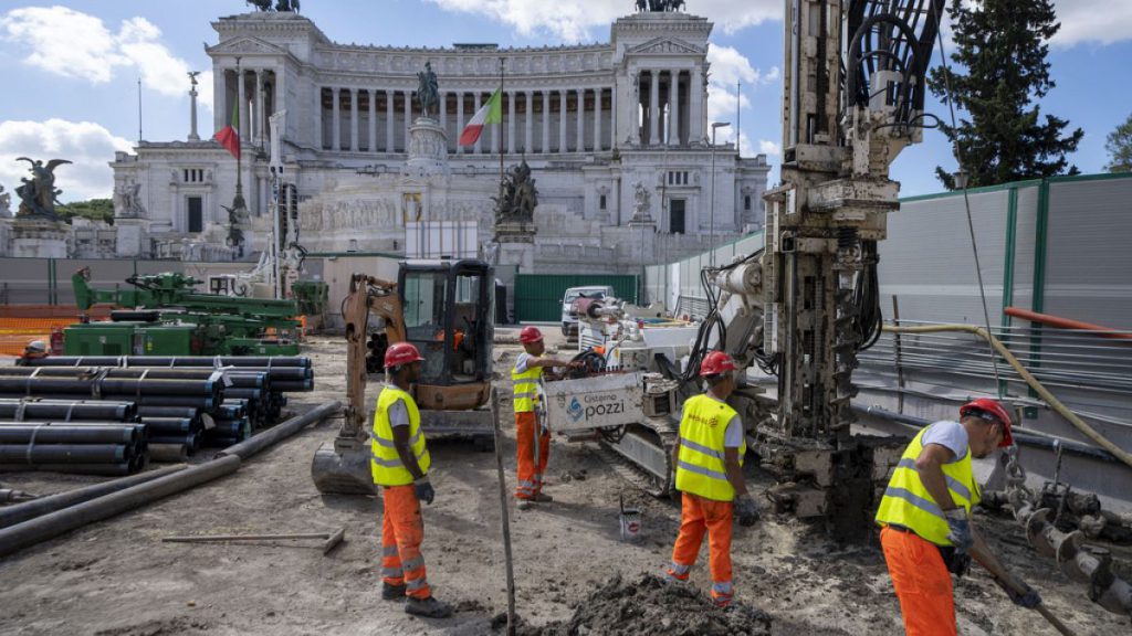 A view of the construction site of the new 25.5-kilometer Metro C subway main hub in Piazza Venezia in central Rome, Thursday, May 23, 2024.