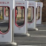 A Tesla charging station sits idle in Albuquerque, New Mexico, on Wednesday, Nov. 15, 2023.